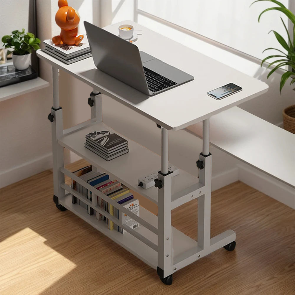 Adjustable Bedside Laptop Desk with Rolling Wheels Mobile Laptop Standing Desk Multi-Layer Storage Height Adjustable Laptop Desk