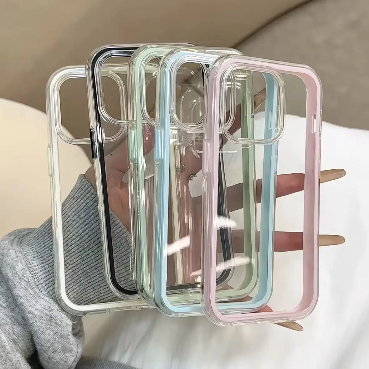 Luxury Candy Color Frame Clear Back Phone Case For iPhone 17 16 15 14 13 12 Pro Max 11 16PLUS 17 Acrylic Shockproof Bumper 2030