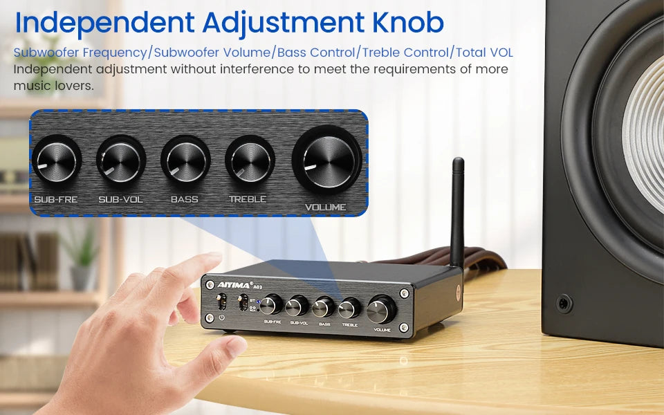 AIYIMA A03 TPA3116 Subwoofer Bluetooth Amplifier HiFi TPA3116D2 2.1 Digital Audio Power Amplifiers 50Wx2+100W Sound Amplificador