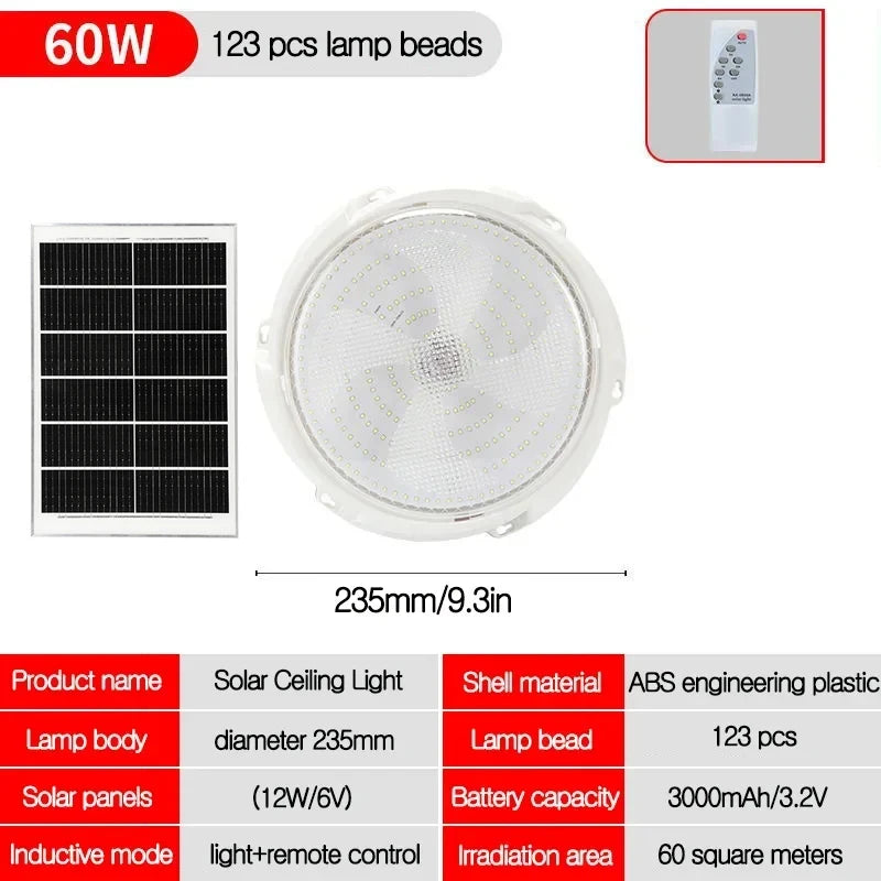LED Solar Ceiling Light 3 Color Waterproof Solar Lamp With Remote Control Indoor Home Top Ceiling Lights Outdoor Garden Lighting