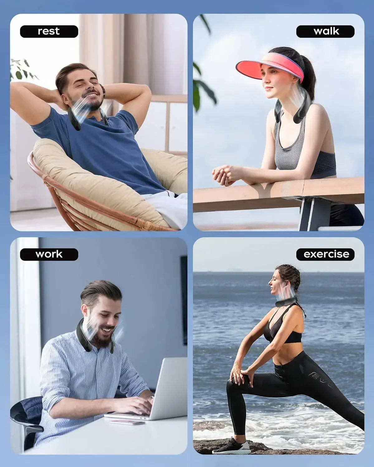 Neck Fan Turbine 360° 4000mAh Leafless Portable Vaneless Design 3 speed USB Rechargeable LED display Strong Wind Fast Cooling