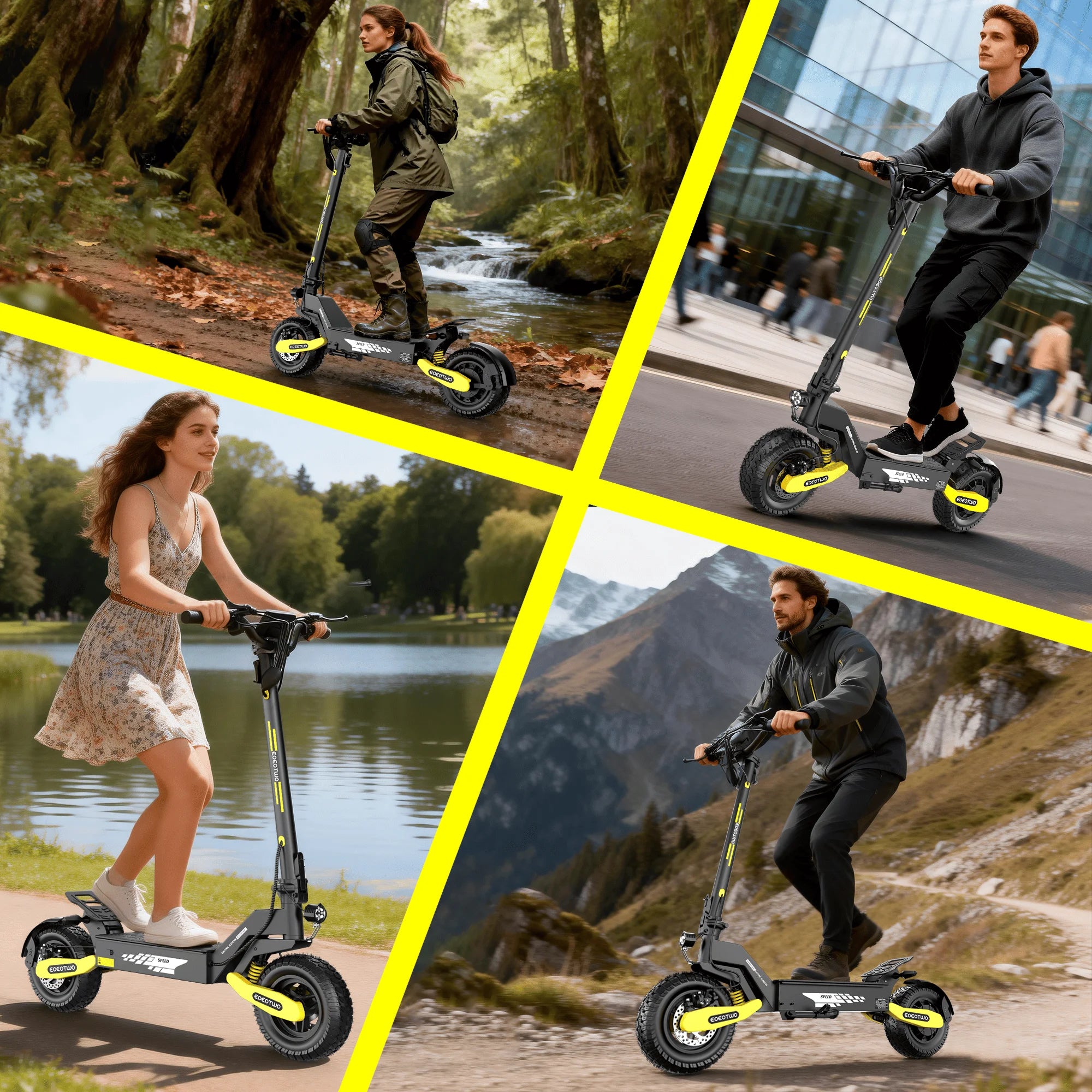 EOEOTWO 1200W Off Road Electric Scooter for Adults 48V Long Range E-Scooter 30MPH Fast Speed 11" Tubeless Tire Foldable Kick Scooter