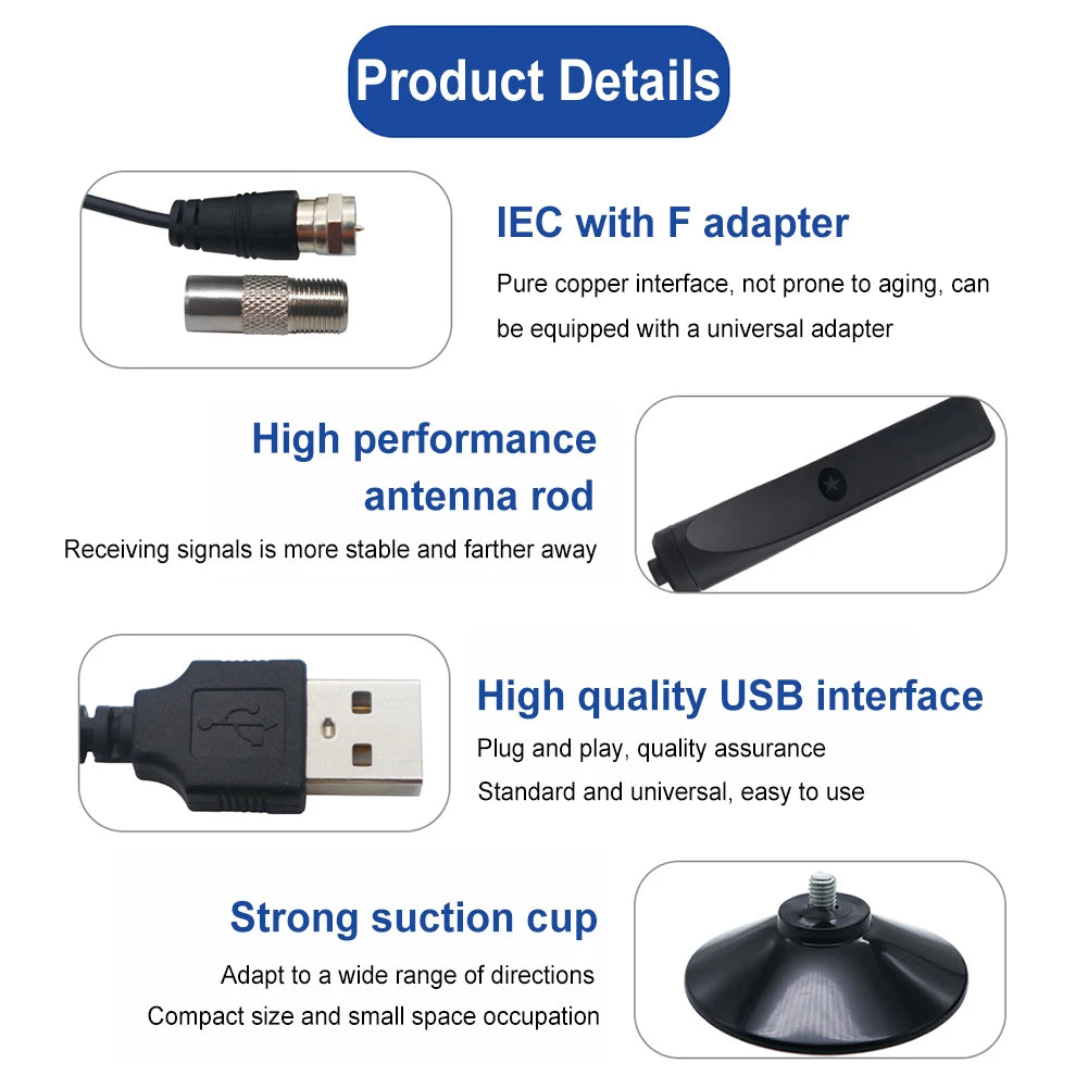 TV Digital Antenna Support 4K 1080P Portable Antenna 50 Miles Range Suction Cup TV Antenna 25DBI Plug Play for Smart Digital TV