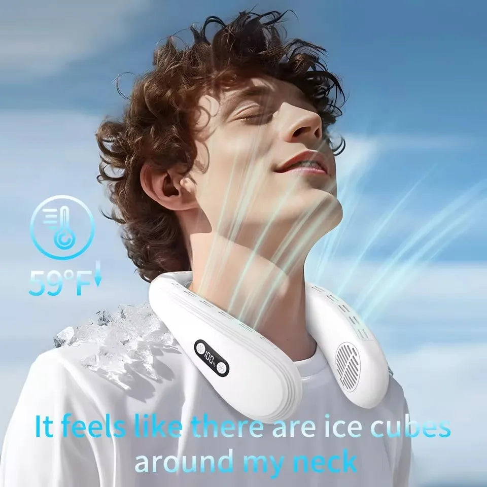 New Portable Neck Fan 5200mAh Neck Air Conditioner Rechargeable Semiconductor Cooling Fan Outdoor Personal Fan Wearable Cooler