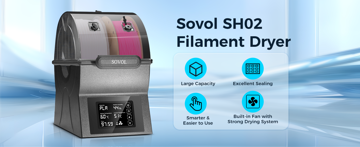 Sovol Filament Dryer SH02 Dry Box Filament Sealed Storage Box 3D Printer Spool Holder with PTC Heater Filament Dehydrator