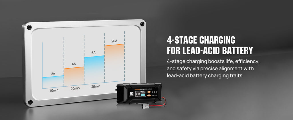 ECO-Worthy 12V/24V 20A Smart Battery Charger Maintainer, Auto Voltage Detect for LiFePO4 Lead-Acid with Multi-Current Options 5A