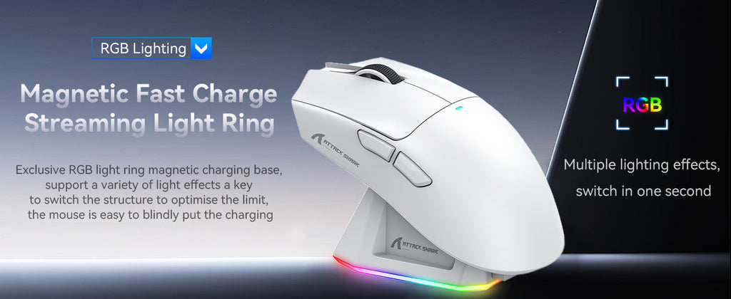 ATTACK SHARK X11 Wireless Gaming Mouse with RGB Magnetic Charging Dock, Wired/2.4G/BT, 22K DPI,Ultralight 59g Tri-Mode with Tape